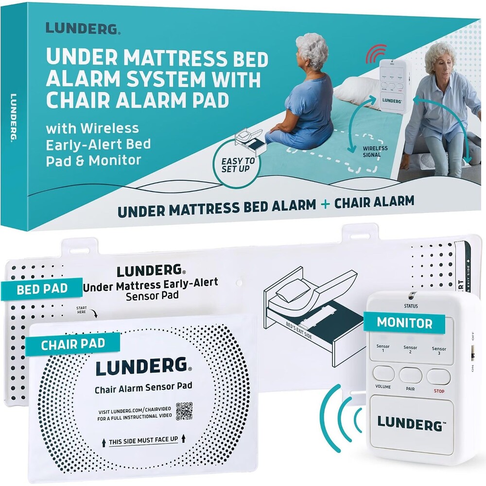 Lunderg Under Mattress Bed & Chair Stand Up Alarm Set of 2 w ager Wireless Pad